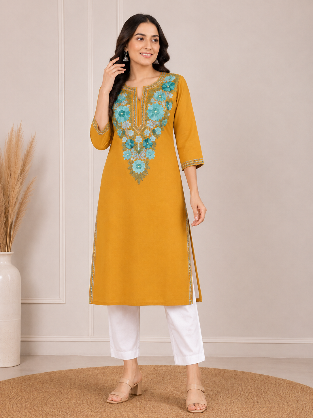 Mustard cotton kurti