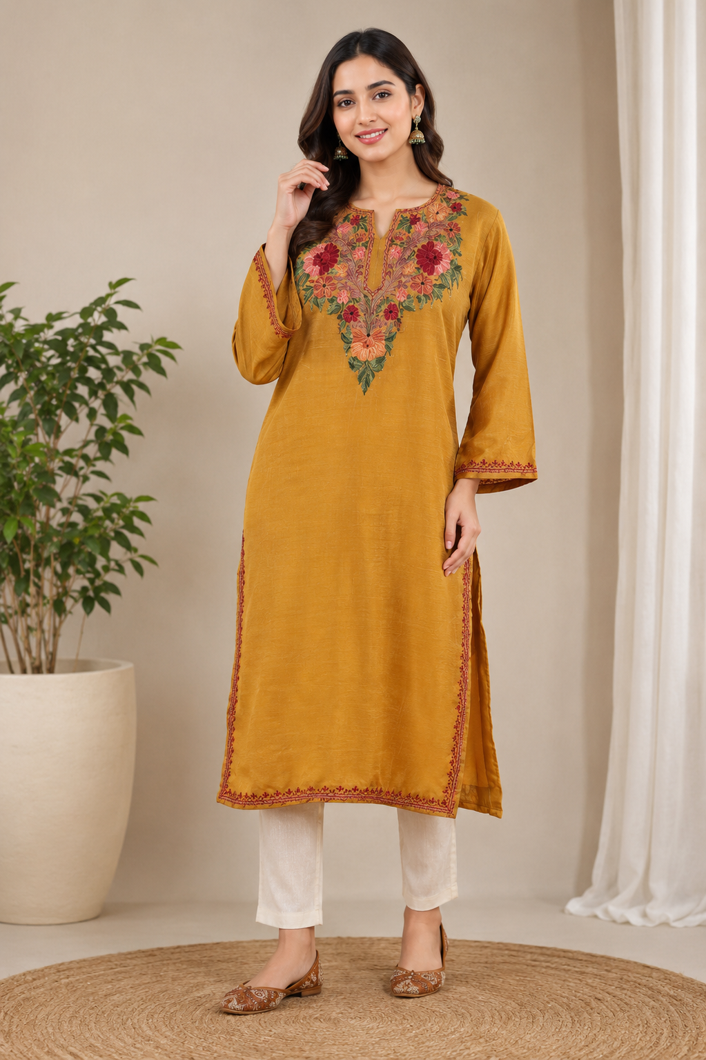 Mustard cotton kurti