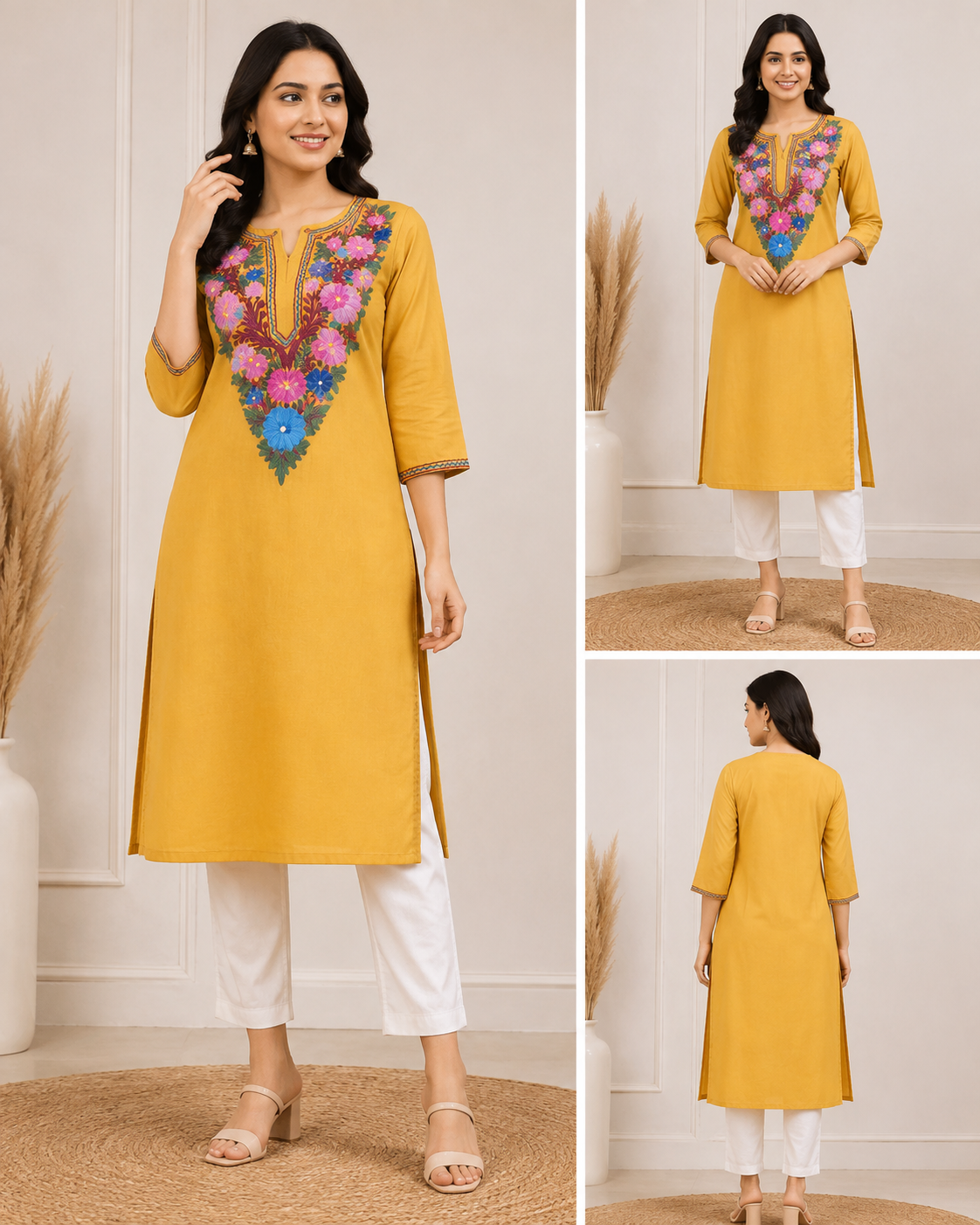 Mustard cotton kurti