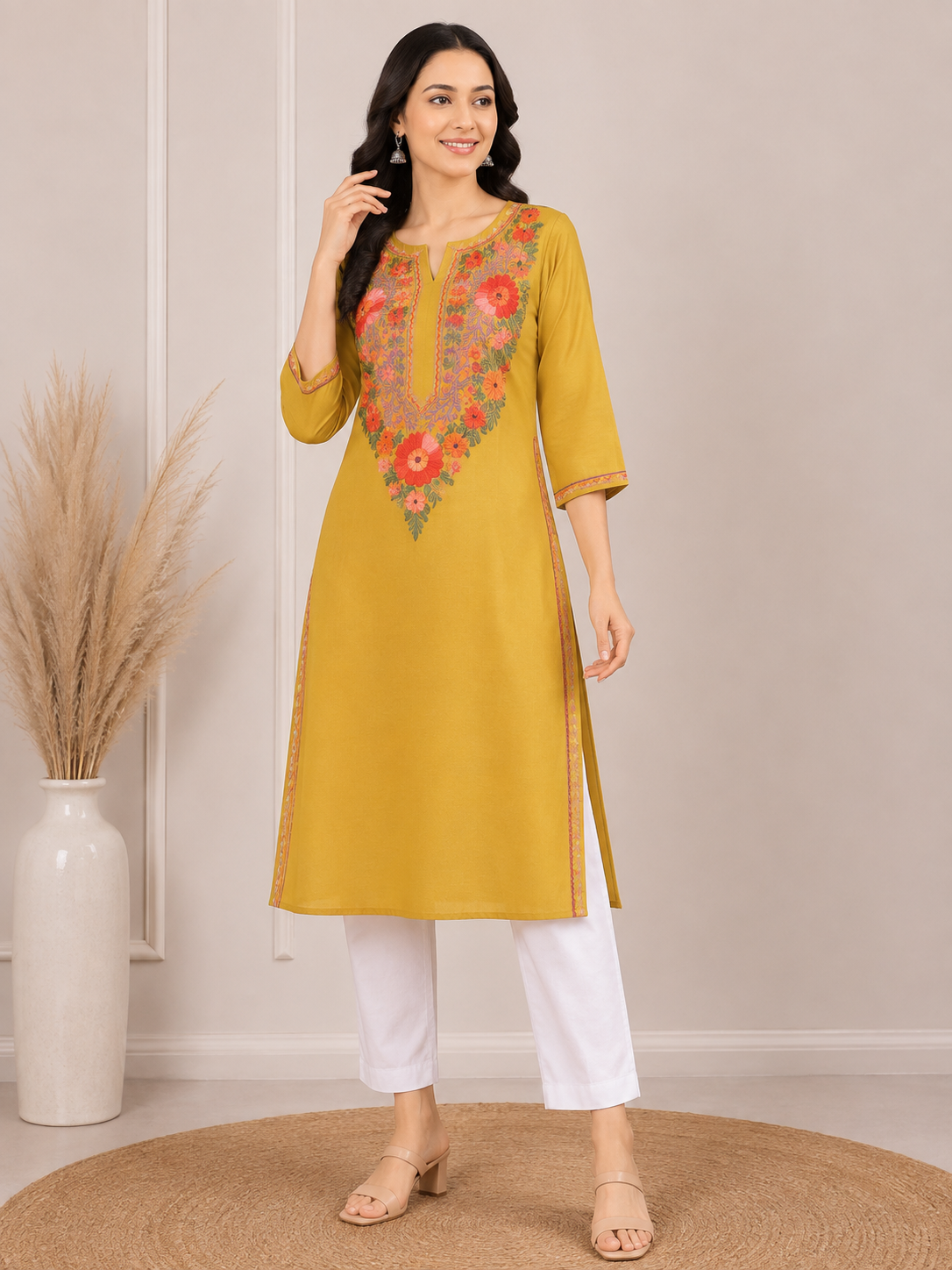 Mustard cotton kurti
