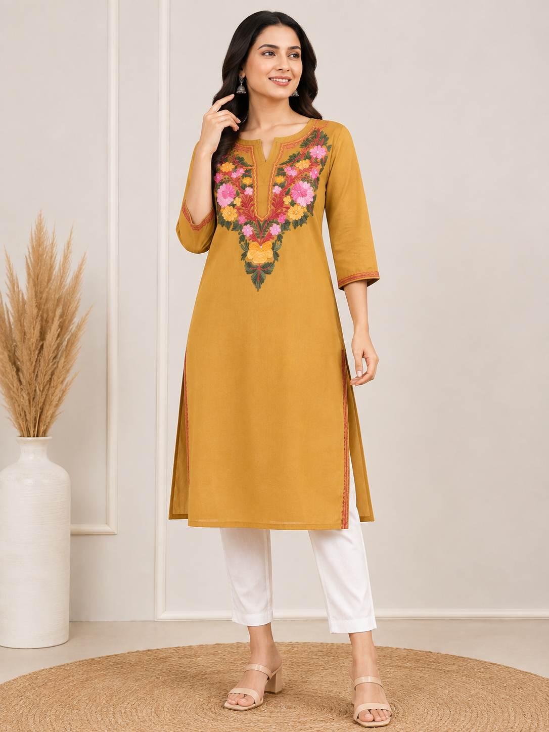Mustard cotton kurti