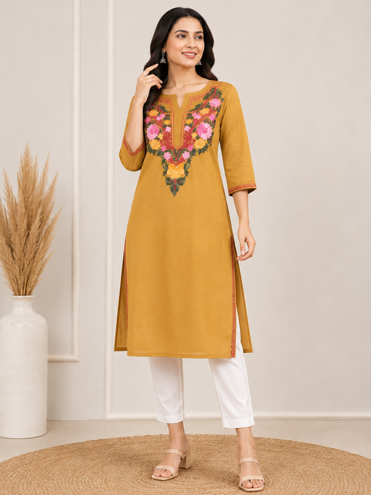 Mustard cotton kurti