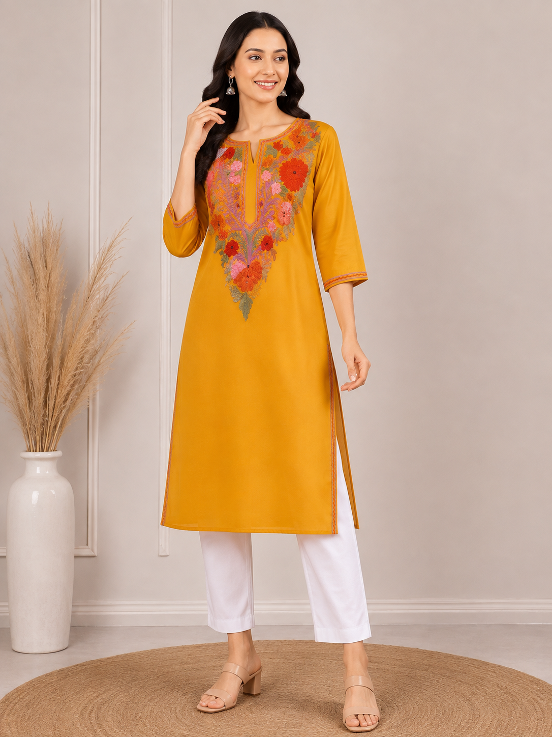 Mustard cotton kurti